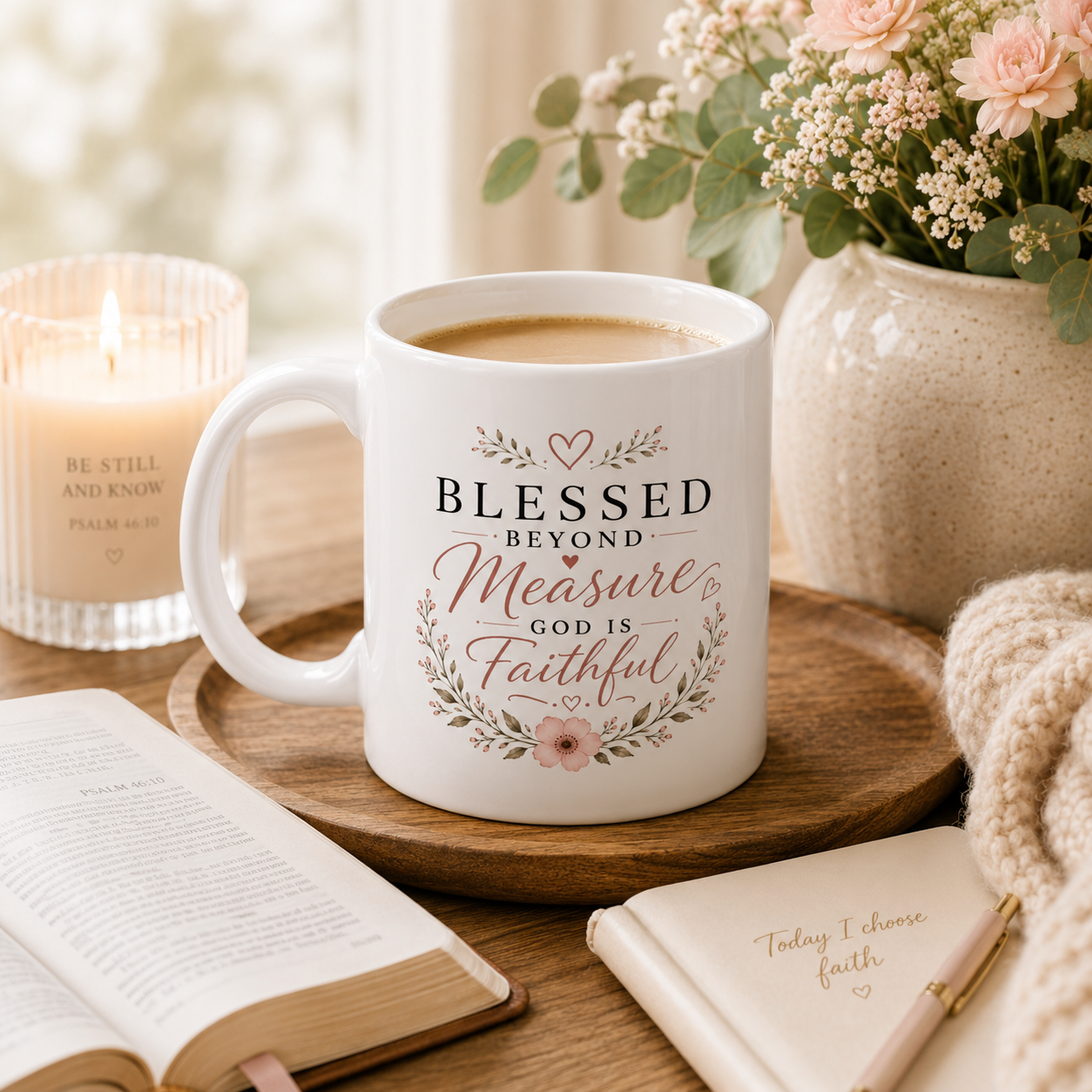 Blessed Beyond Measure Christian Mug | Faithful God Coffee Mug | Inspirational Christian Gift | Floral Faith Mug