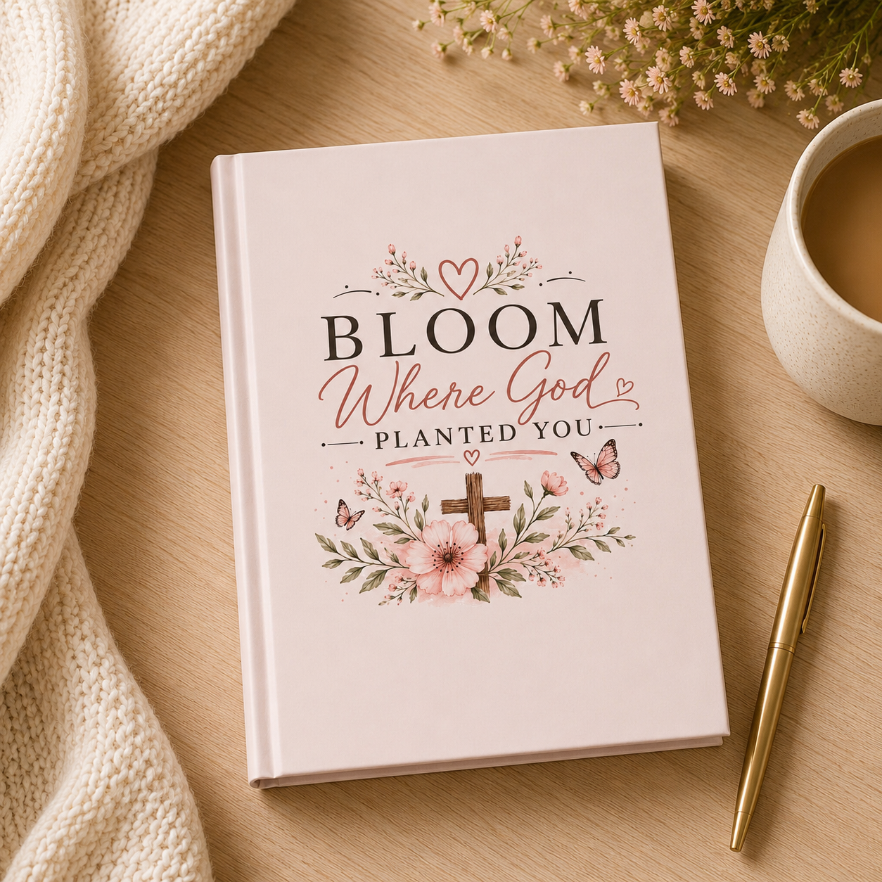 Bloom Where God Planted You Hardcover Journal – Christian Floral Notebook for Prayer & Bible Study