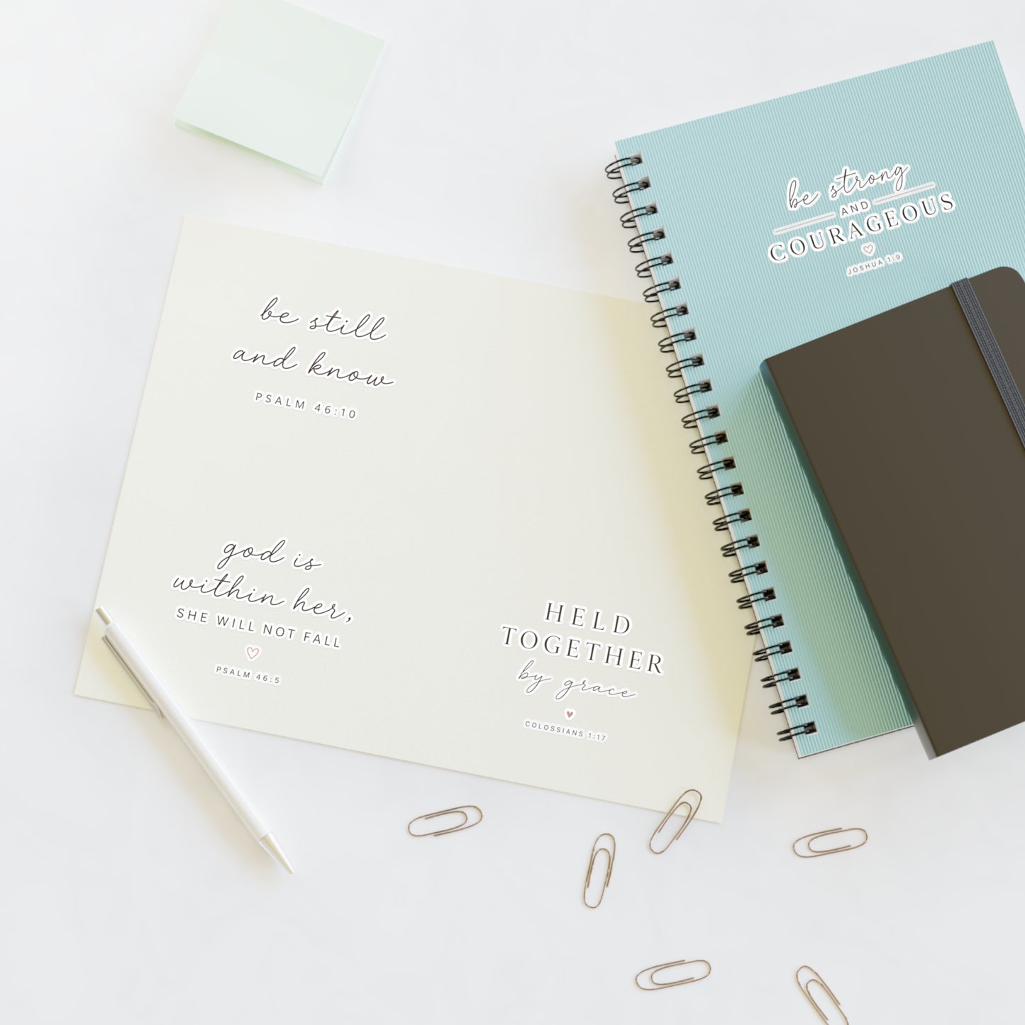 Faith-Inspired Christian Sticker Sheet | Be Still & Know, Be Strong & Courageous, God Is Within Her, Held Together by Grace | Bible Verse Vinyl Stickers