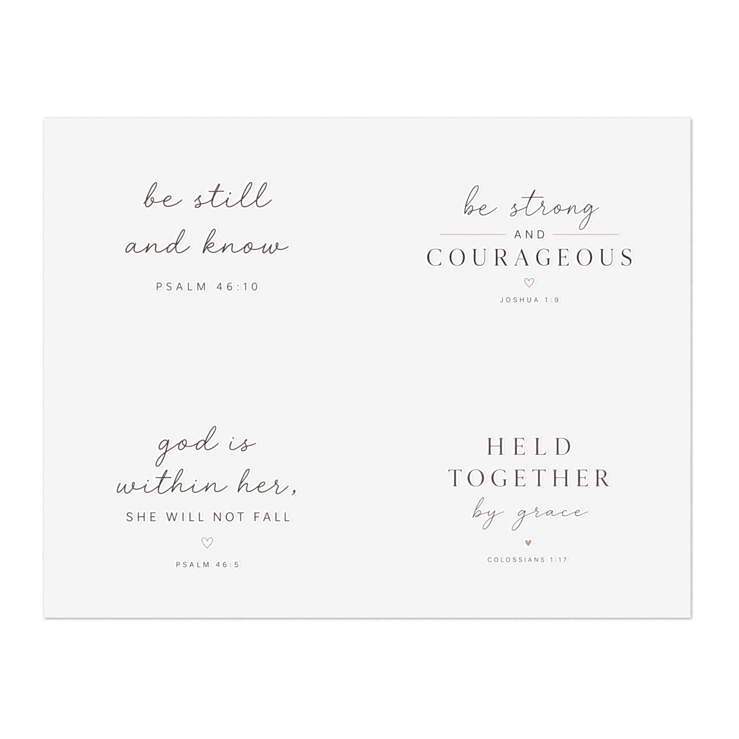 Faith-Inspired Christian Sticker Sheet | Be Still & Know, Be Strong & Courageous, God Is Within Her, Held Together by Grace | Bible Verse Vinyl Stickers