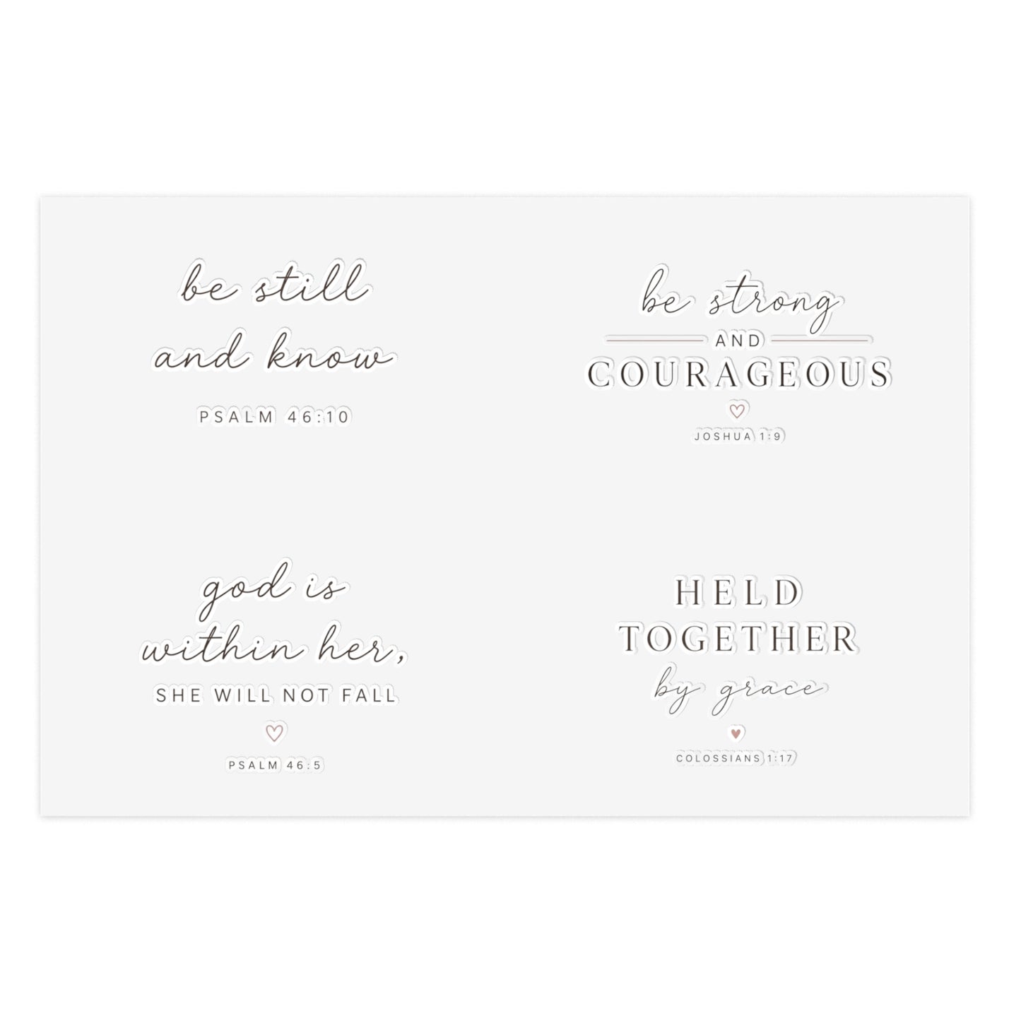 Faith-Inspired Christian Sticker Sheet | Be Still & Know, Be Strong & Courageous, God Is Within Her, Held Together by Grace | Bible Verse Vinyl Stickers
