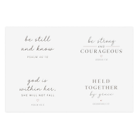 Faith-Inspired Christian Sticker Sheet | Be Still & Know, Be Strong & Courageous, God Is Within Her, Held Together by Grace | Bible Verse Vinyl Stickers