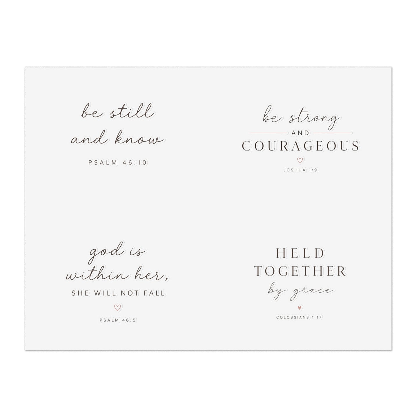 Faith-Inspired Christian Sticker Sheet | Be Still & Know, Be Strong & Courageous, God Is Within Her, Held Together by Grace | Bible Verse Vinyl Stickers