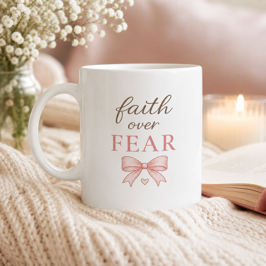 Faith Over Fear Christian Mug | Inspirational 11oz Coffee Mug for Women