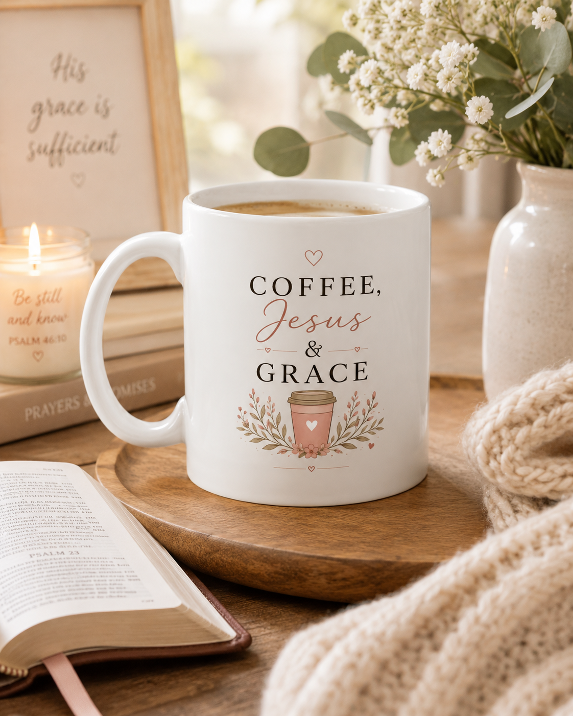 Coffee, Jesus & Grace Mug | Christian Coffee Lover Gift | Faith Inspired Ceramic Mug