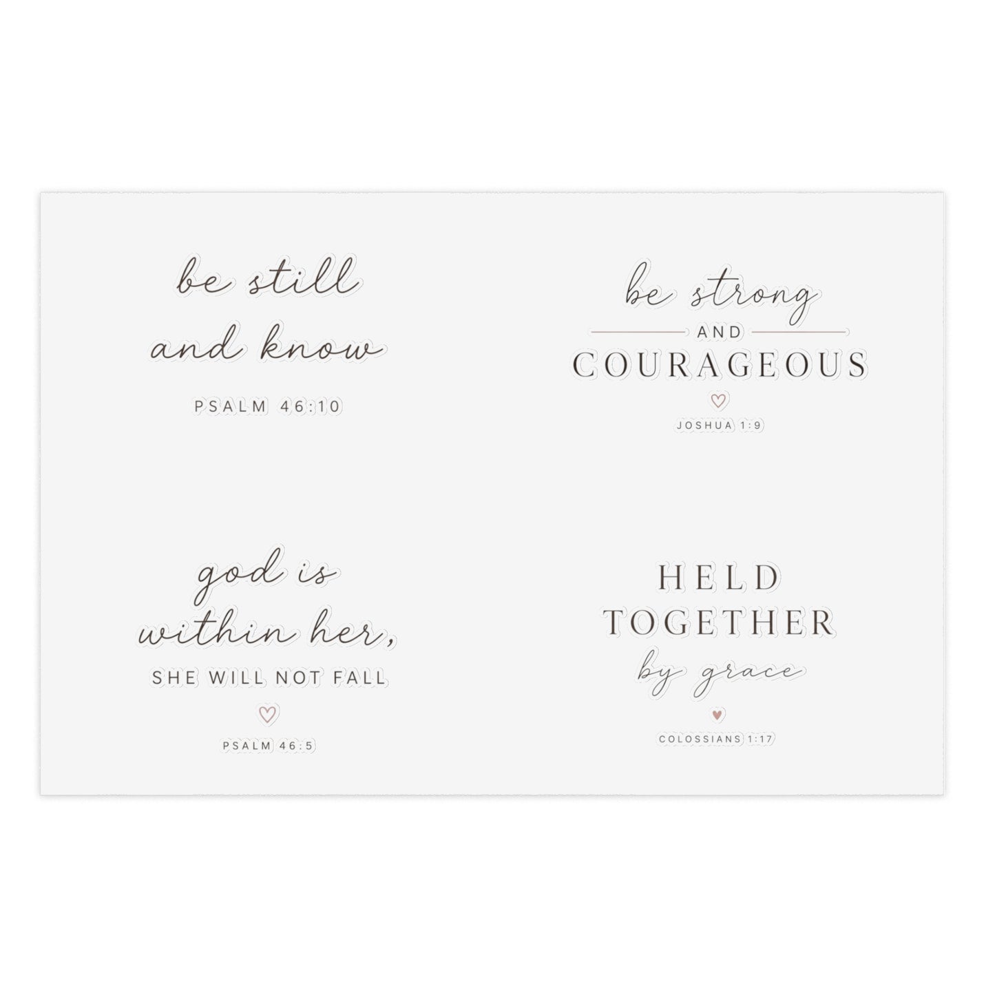 Faith-Inspired Christian Sticker Sheet | Be Still & Know, Be Strong & Courageous, God Is Within Her, Held Together by Grace | Bible Verse Vinyl Stickers