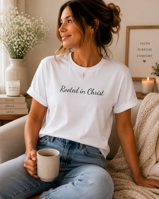 Rooted in Christ Christian T-Shirt | Faith-Based Shirt for Women