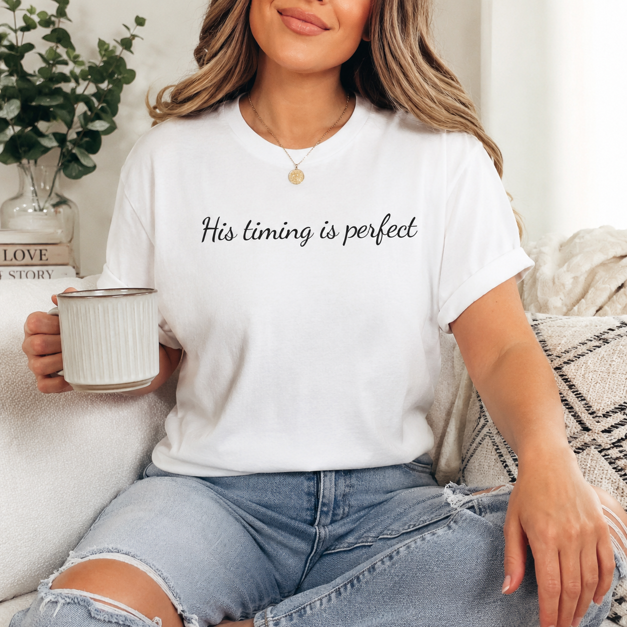 His Timing Is Perfect Christian T-Shirt | Faith Based Graphic Tee | Inspirational Christian Shirt for Women