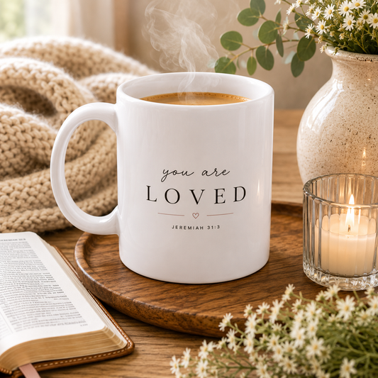 You Are Loved 11oz Christian Mug – Jeremiah 31:3 Faith-Based Coffee Mug