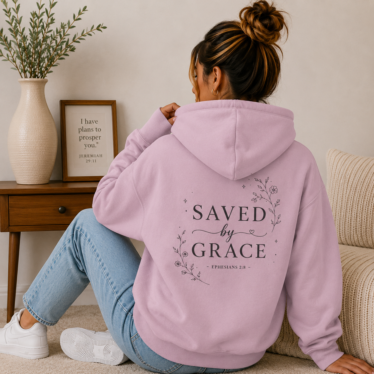 Saved By Grace Christian Hoodie – Ephesians 2:8 Inspirational Faith Sweatshirt