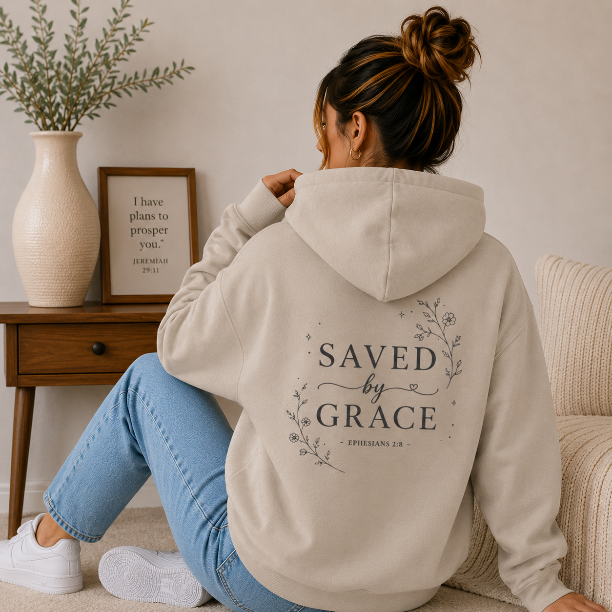 Saved By Grace Christian Hoodie – Ephesians 2:8 Inspirational Faith Sweatshirt