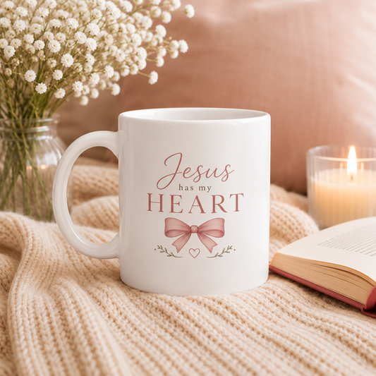 Jesus Has My Heart Mug | 11oz Christian Coffee Mug | Faith Gift for Women